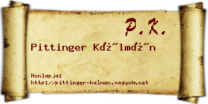 Pittinger Kálmán névjegykártya